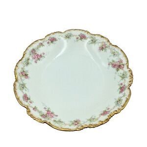 Vintage JP France Limoges Boston Bowl 9.5" Gold Trimmed Flower Edged Serving